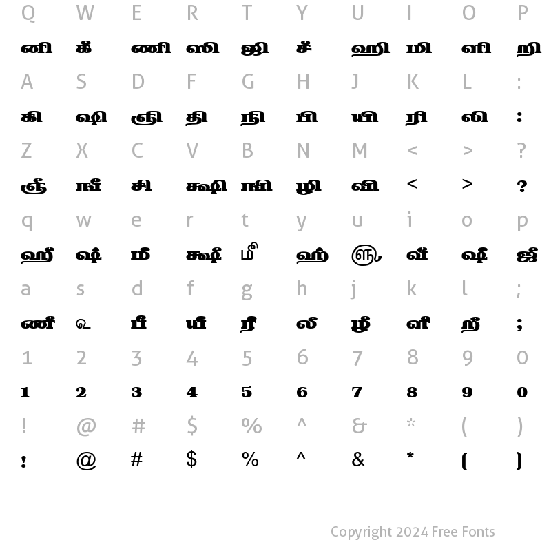 Character Map of TAM-Tamil132 Normal