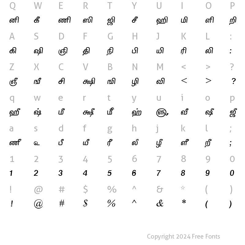 Character Map of TAM-Tamil133 Normal