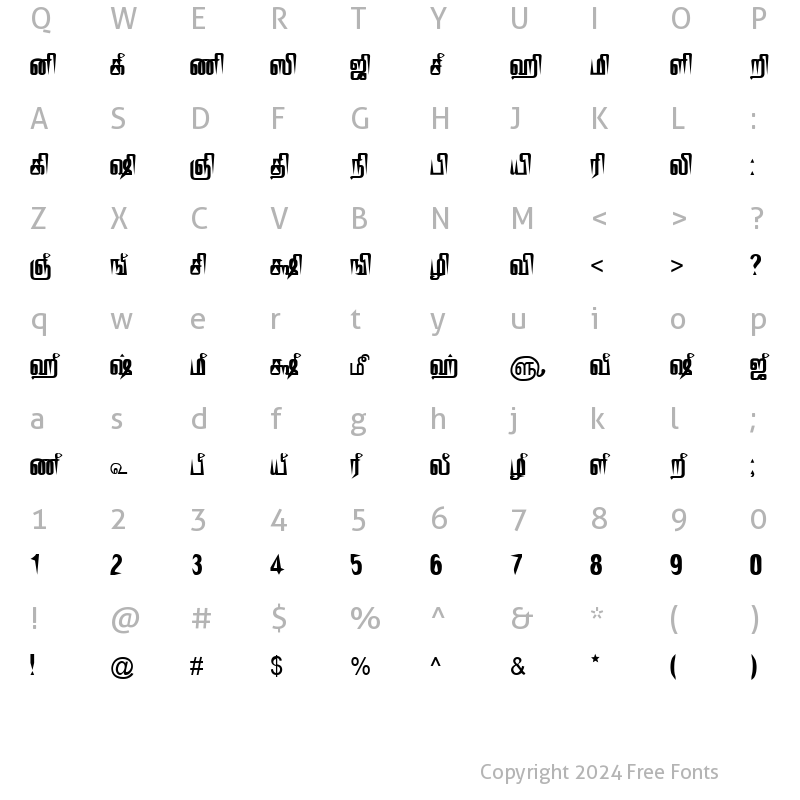 Character Map of TAM-Tamil134 Normal