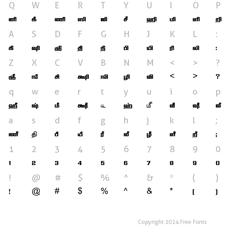 Character Map of TAM-Tamil135 Normal