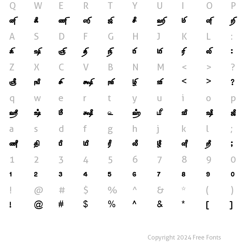 Character Map of TAM-Tamil136 Normal