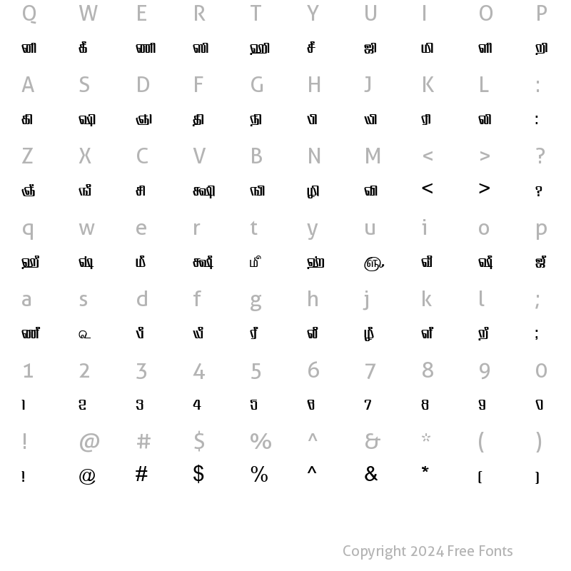 Character Map of TAM-Tamil137 Normal