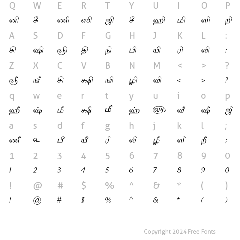 Character Map of TAM-Tamil138 Normal