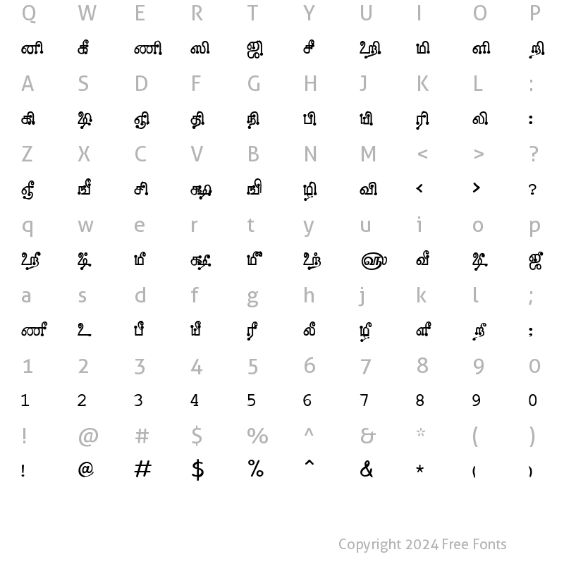 Character Map of TAM-Tamil139 Normal