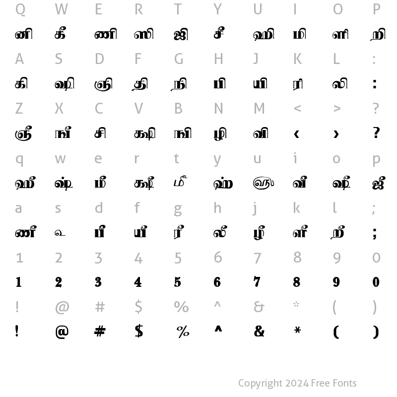 Character Map of TAM-Tamil144 Normal