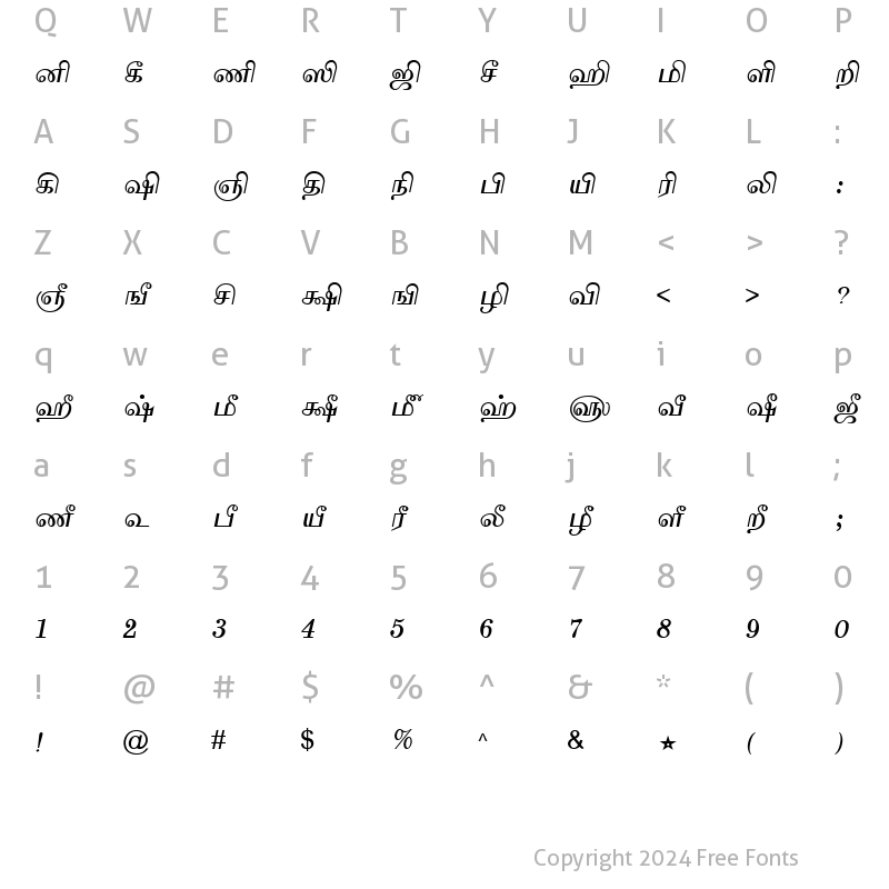 Character Map of TAM-Tamil145 Normal