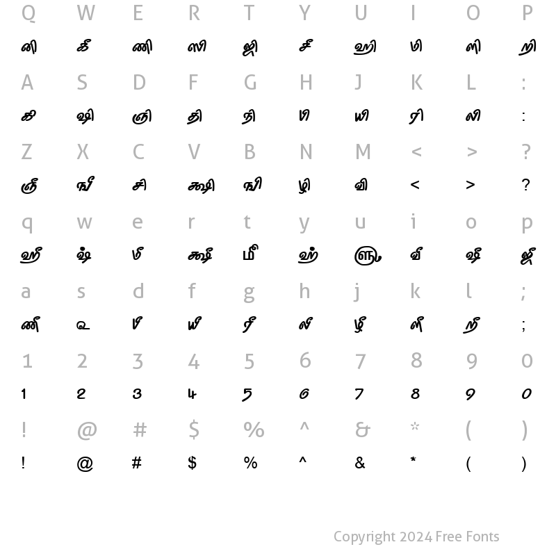 Character Map of TAM-Tamil146 Normal