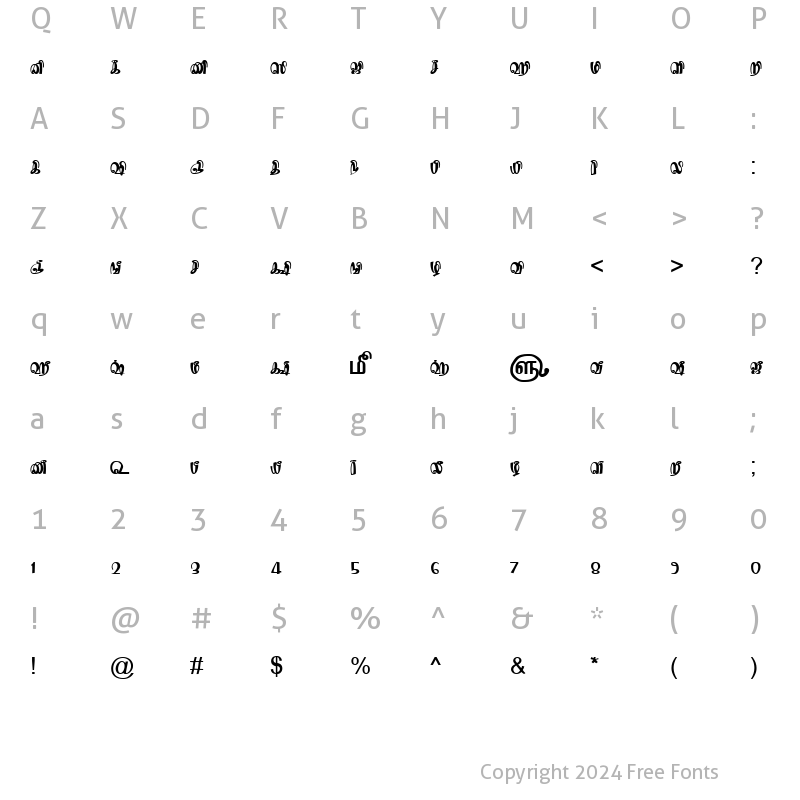 Character Map of TAM-Tamil148 Normal