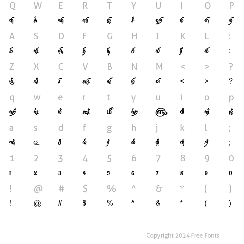 Character Map of TAM-Tamil149 Normal