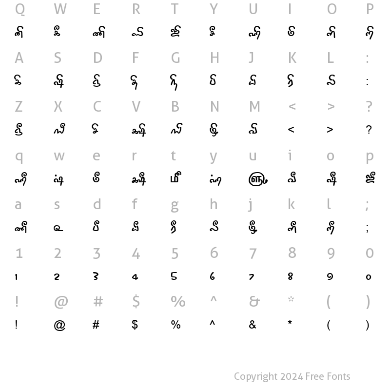 Character Map of TAM-Tamil150 Normal