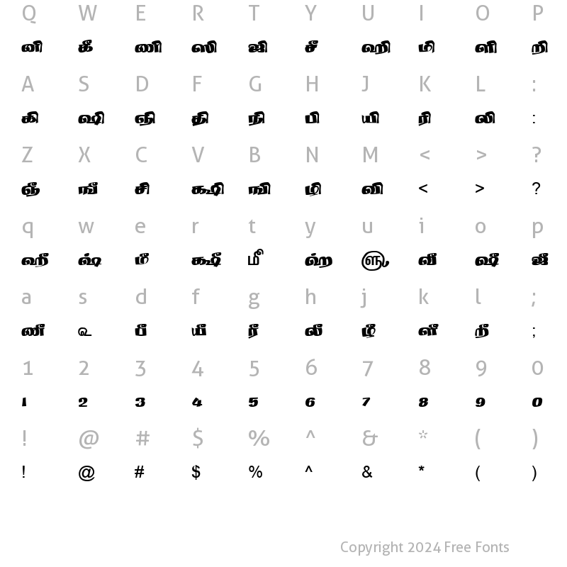 Character Map of TAM-Tamil151 Normal