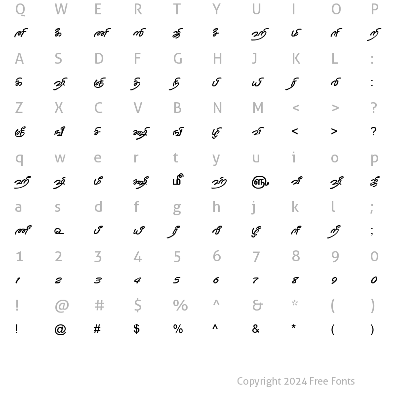 Character Map of TAM-Tamil152 Normal