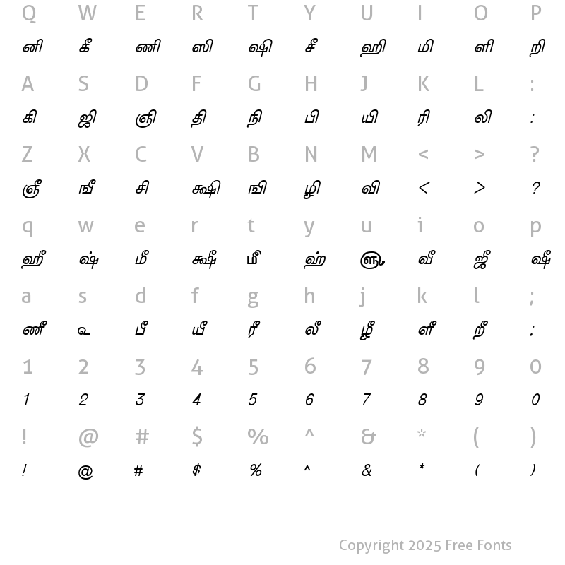 Character Map of TAM-Tamil153 Normal