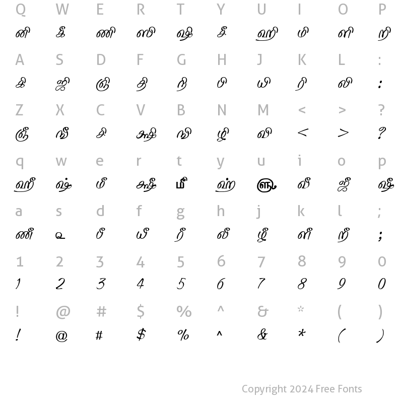 Character Map of TAM-Tamil154 Normal