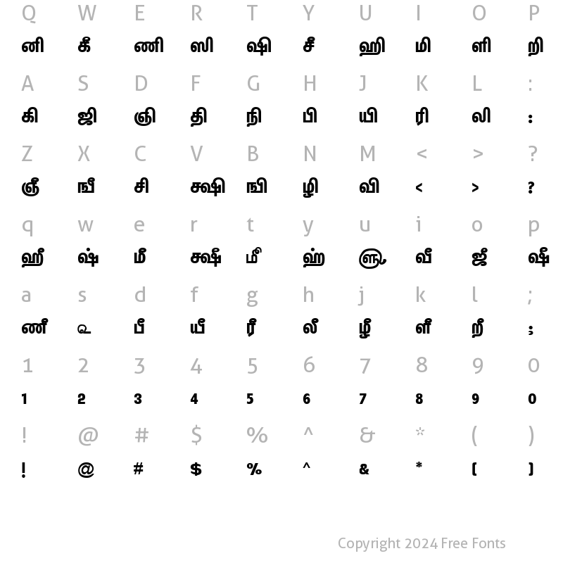 Character Map of TAM-Tamil155 Normal