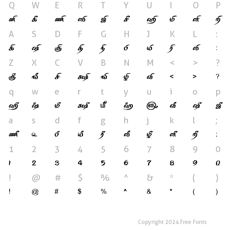 Character Map of TAM-Tamil158 Normal