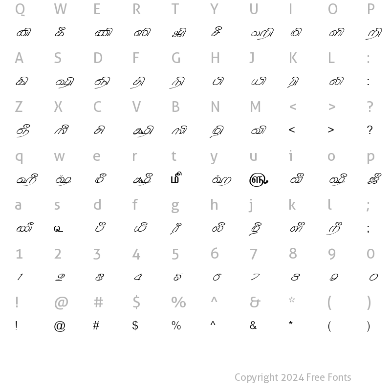 Character Map of TAM-Tamil159 Normal