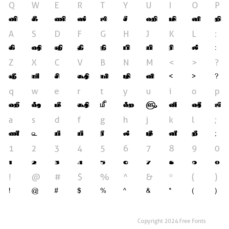 Character Map of TAM-Tamil160 Normal