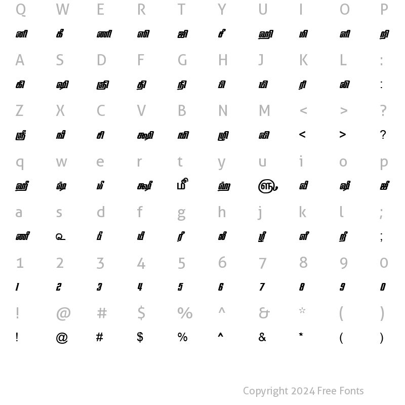 Character Map of TAM-Tamil162 Normal