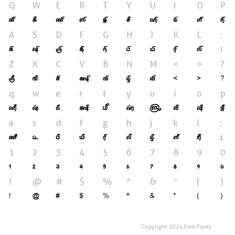 Character Map of TAM-Tamil163 Normal