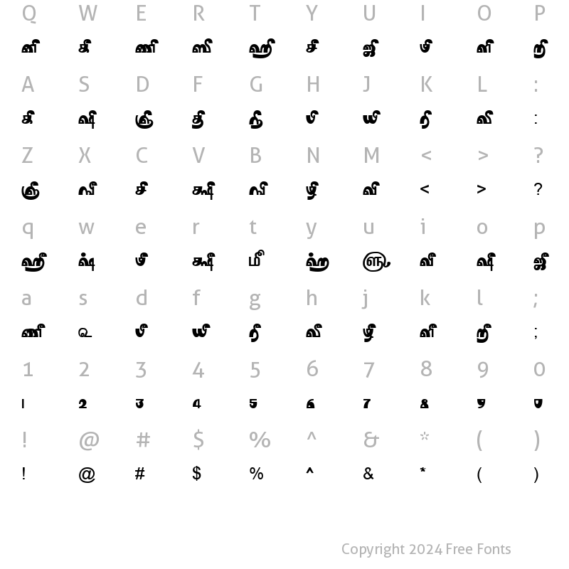 Character Map of TAM-Tamil164 Normal