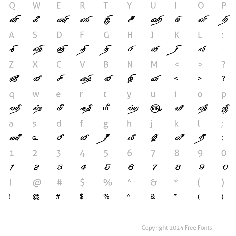 Character Map of TAM-Tamil165 Normal