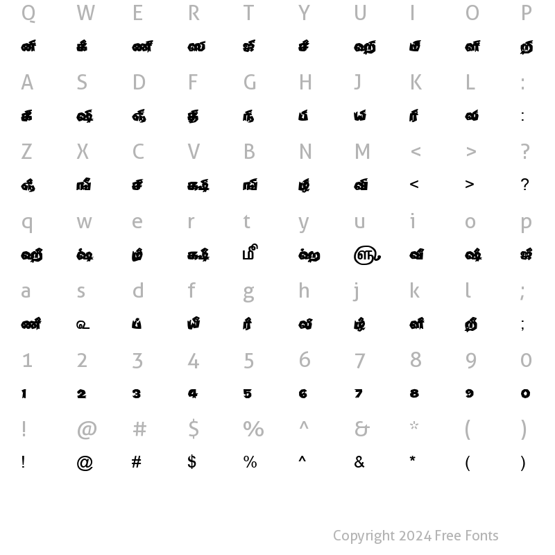 Character Map of TAM-Tamil166 Normal