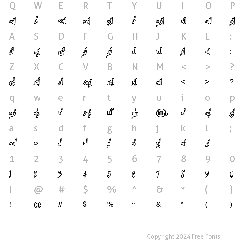 Character Map of TAM-Tamil168 Normal