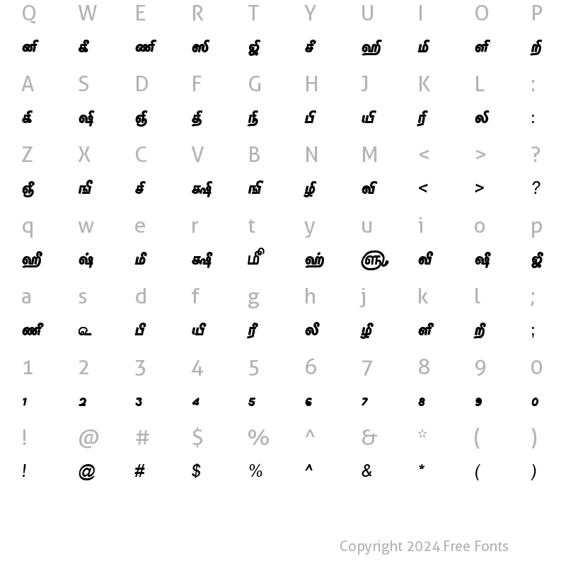 Character Map of TAM-Tamil172 Normal