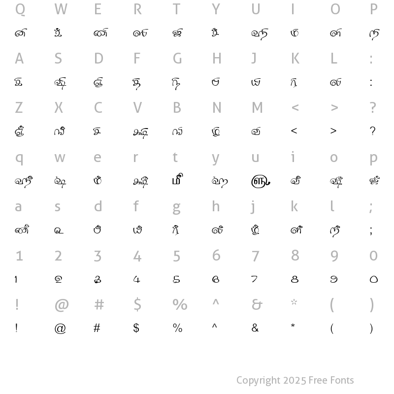 Character Map of TAM-Tamil173 Normal