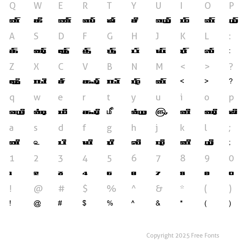 Character Map of TAM-Tamil174 Normal