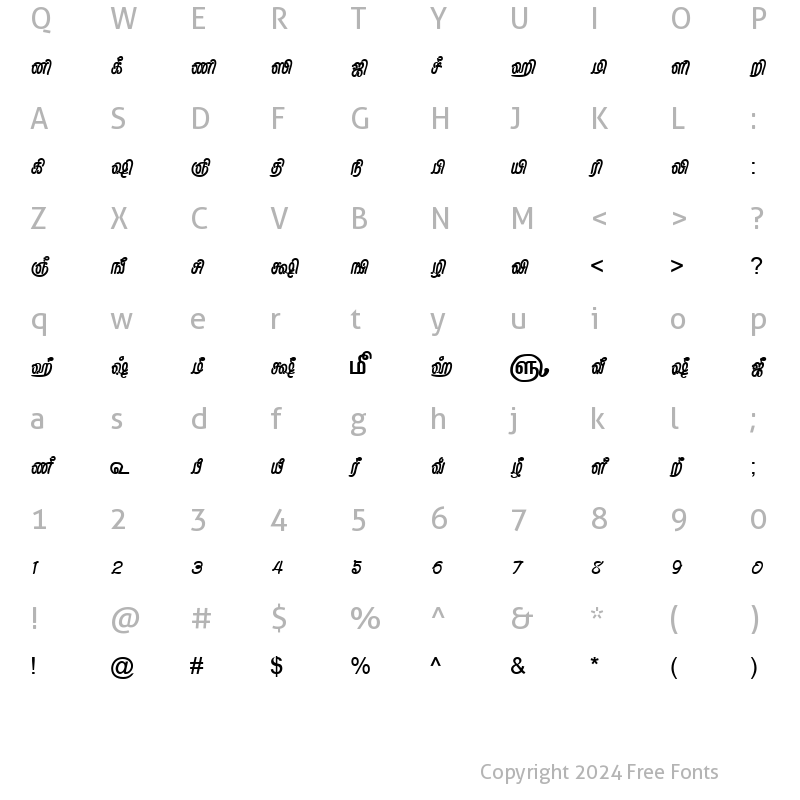 Character Map of TAM-Tamil175 Normal