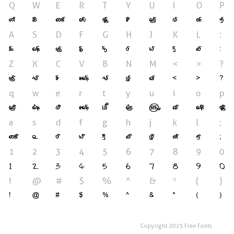 Character Map of TAM-Tamil176 Normal