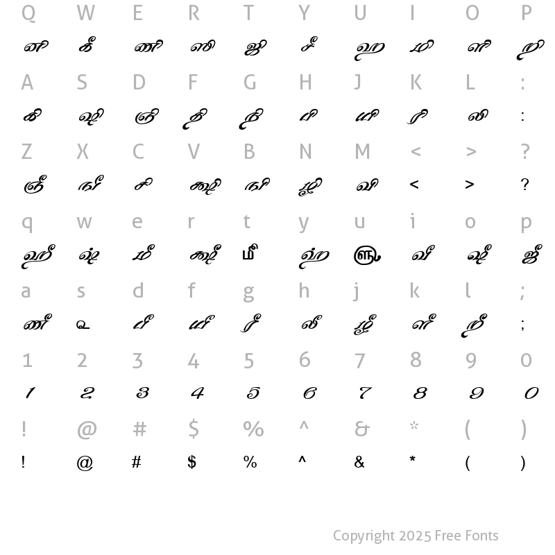 Character Map of TAM-Tamil177 Normal