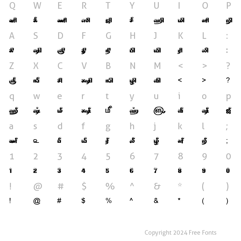 Character Map of TAM-Tamil178 Normal