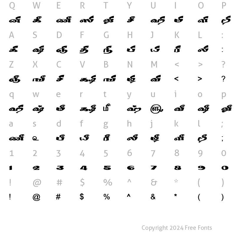 Character Map of TAM-Tamil180 Normal