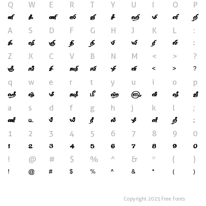 Character Map of TAM-Tamil181 Normal