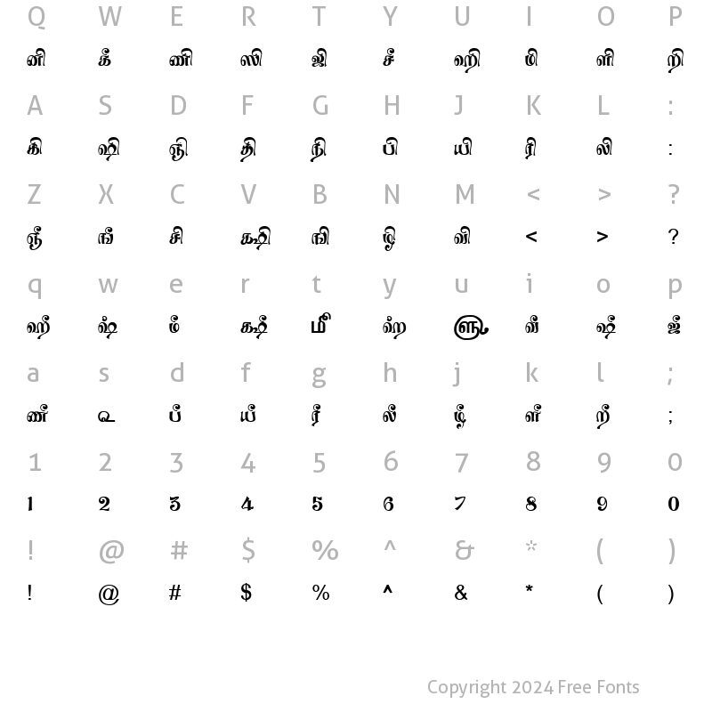 Character Map of TAM-Tamil183 Normal