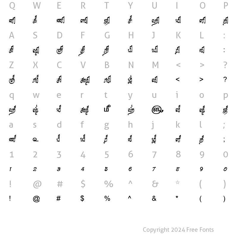 Character Map of TAM-Tamil184 Normal