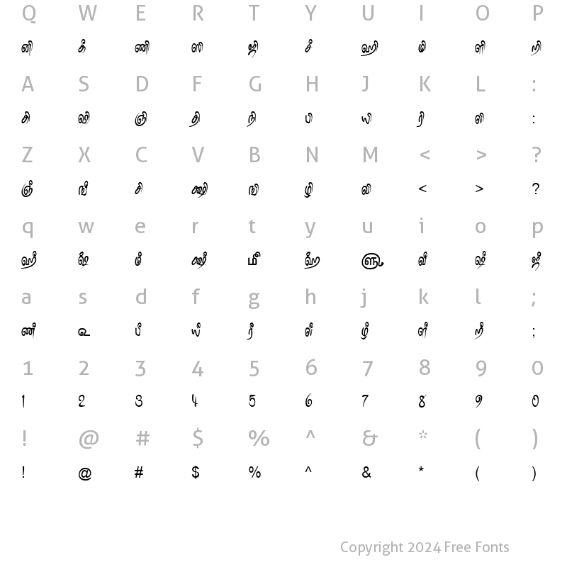 Character Map of TAM-Tamil186 Normal