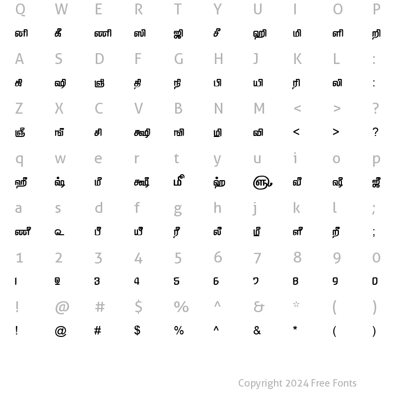 Character Map of TAM-Tamil187 Normal