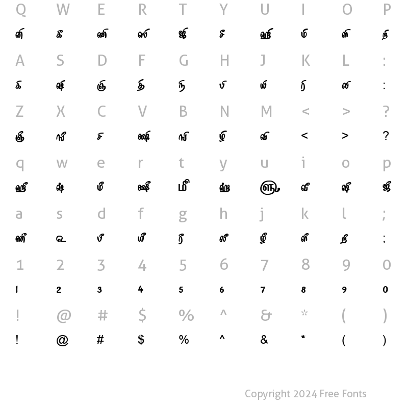 Character Map of TAM-Tamil188 Normal