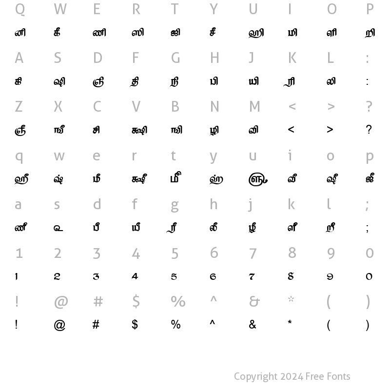 Character Map of TAM-Tamil189 Normal