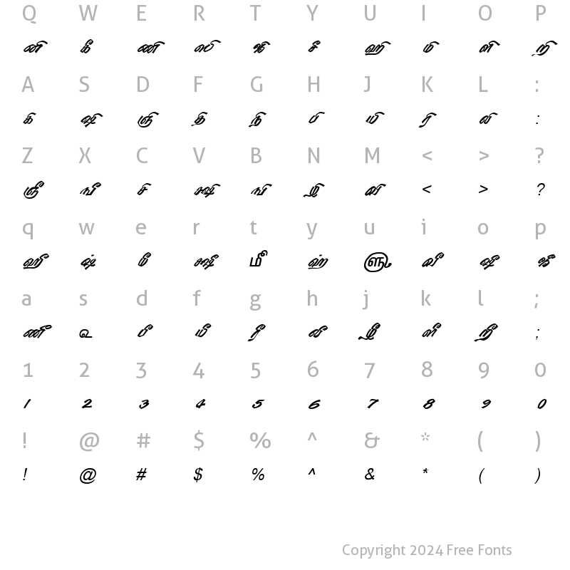 Character Map of TAM-Tamil191 Normal