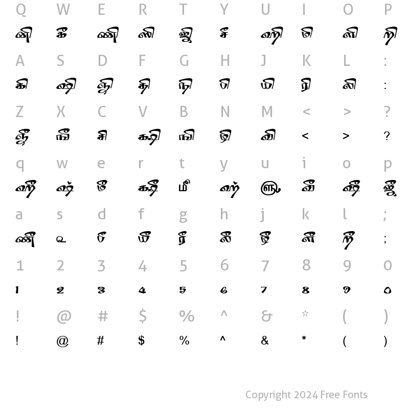 Character Map of TAM-Tamil194 Normal