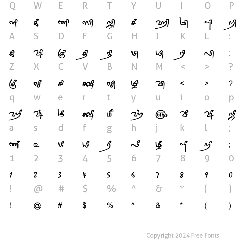 Character Map of TAM-Tamil195 Normal