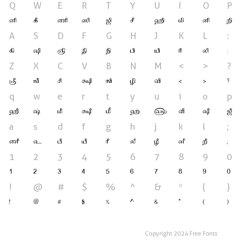 Character Map of Tam-Tamil198 Normal