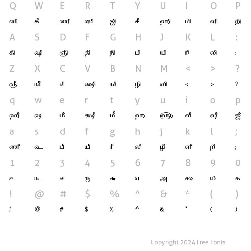 Character Map of Tam-Tamil199 Bold