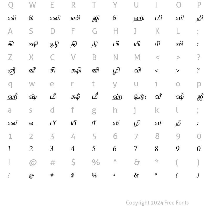 Character Map of Tam-Tamil200 Normal