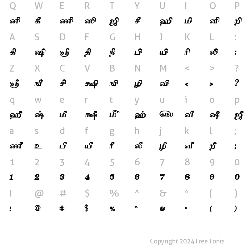 Character Map of Tam-Tamil203 Bold